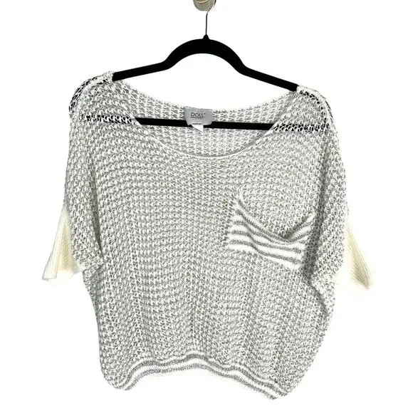 NEW! Revolve M Doll&Company Metallic Open Knit Cropped Sweater Silver White - Picture 2 of 5